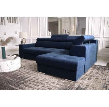 Rohová sedacia súprava s funkciou spania MARGO I 260×185 - modrá, pravá