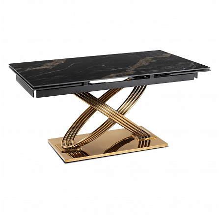 Stôl IBIZA Keramický Rozkladací 160-240 cm Čierny Mramor/Zlatý