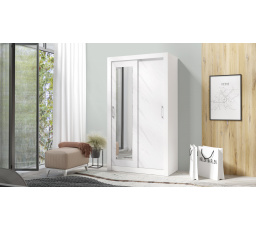 Šatníková skriňa IN BOX 120 so zrkadlom, biely/biely mramor