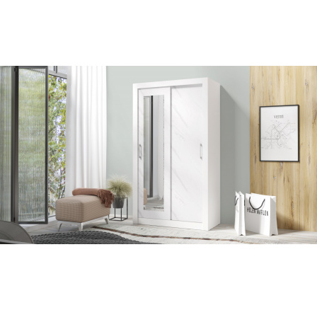 Šatníková skriňa IN BOX 120 so zrkadlom, biely/biely mramor