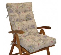 Vankúš pre vysoké záhradné kreslo z teakového dreva - látka s motívom levandule