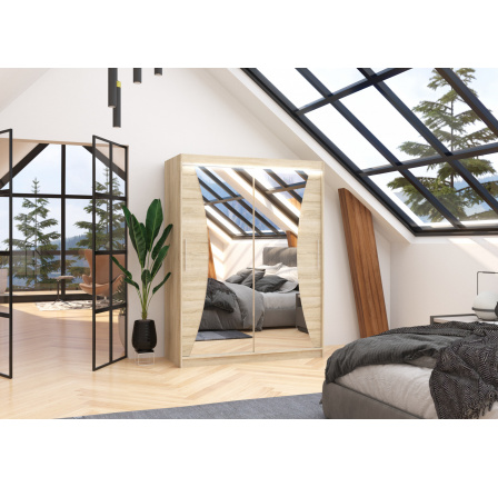 Posuvná skriňa so zrkadlom a LED osvetlením MAX 150 Sonoma+Sonoma Posuvná skriňa so zrkadlom a LED osvetlením MAX 150 Sonoma+Sonoma