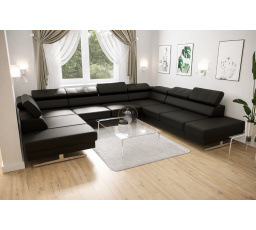 Rohová sedacia súprava EMPORIO MAX I 300x350x220 prírodná koža - čierna koža, pravá