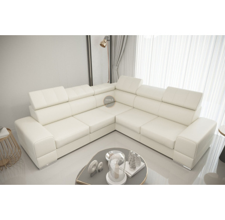 Rohová sedacia súprava ROYAL MAX 286×286 - biela eko koža, pravá