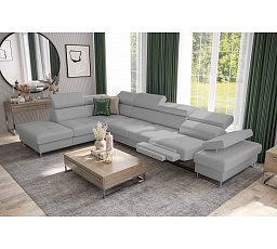 ROHOVÁ POHOVKA GALAXY RELAX S USB 225x350 CM LIMITOVANÁ PRÍRODNÁ KOŽA (ODTIENE POPOLA) - RÝCHLE ODOSLANIE