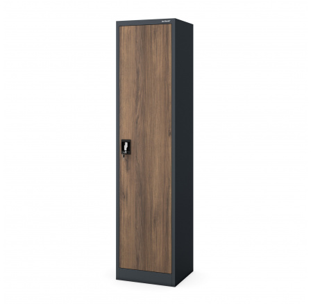 Úzka Kovová skriňa policová Eco Design ALEX, 450 x 1850 x 400 mm, Antracitová/orech