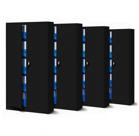 Sada 4x Kovová skriňa s policami JAN, 900 x 1850 x 400 mm, Čierna Sada 4x Kovová skriňa s policami JAN, 900 x 1850 x 400 mm, Čierna