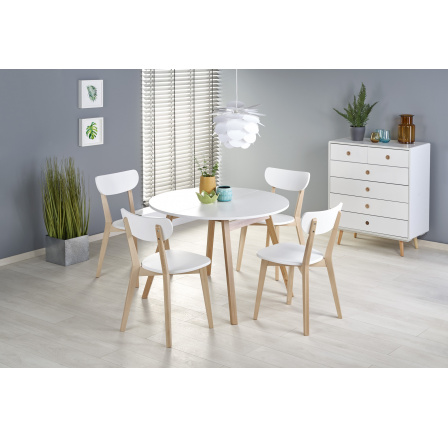 Farba dosky stola RUBEN - biela, nohy - prírodné (102-142x102x75 cm) (2ks=1ks)