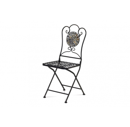 Záhradná stolička, kamenná mozaika, kov, čierny lak
