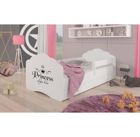 Posteľ s matracom, zábranou a zásuvkou CASIMO PRINCESS BLACK 140x70 White