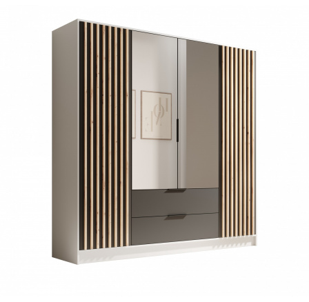 Šatní skriňa Neri 200 s posuvnými dverami a zrkadlami Biela+Čierna