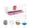 Detská posteľ CARINO 90x200 cm so zásuvkou, s matracom, Biela/Ružová