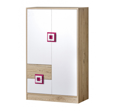 Komoda NICO 07, Svetlý Dub/Biela/Ružová