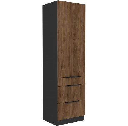 Kuchynská skriňa MONZA - 60 DKS-210 3S1F, Čierna mat/Orech