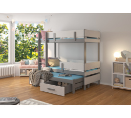 Trojposchodová posteľ s matracom ETAPO 200x90 sivá+sivá