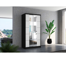 Posuvná skriňa so zrkadlom KSAWER 100 Čierna+Biela