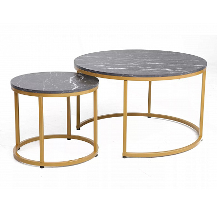 Konferenčný stôl DION - sada, efekt čierneho mramoru/Zlatá