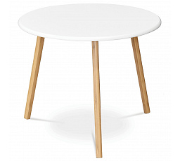 Konferenčný stôl 60x60x50 cm, MDF biela doska, nohy bambusový prírodný odtieň
