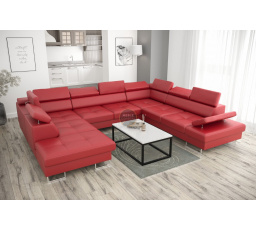 Rohová sedacia súprava GALAXY MAX I s funkciou spania 280X350X225 prírodná koža - červená koža, Pravá strana