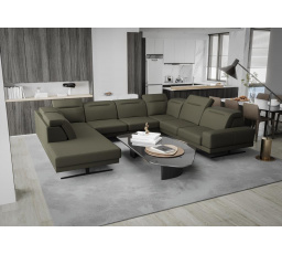 Rohová Kožená sedacia súprava FIORE MAX I 220x350x265 cm - olivová, pravá strana