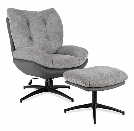 Otočné Relaxačné Kreslo FREMONT s Podnožkou Sivá/Čierna