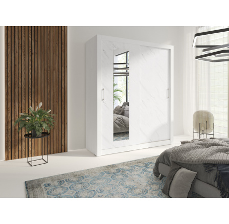 Šatníková skriňa IN BOX 180 so zrkadlom, biely/biely mramor