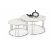 Konferenčný stolík MERCURY 2 sada, strieborná/ efekt bieleho mramoru