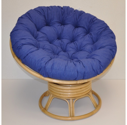 Ratanový papasan hojdací medový poduška tmavo modrý melír