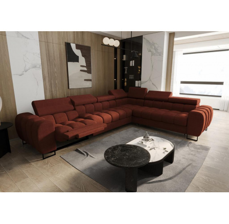 Rohová sedacia súprava ASPEN MAX, relax priemer 30x260 cm - tehlová, pravá
