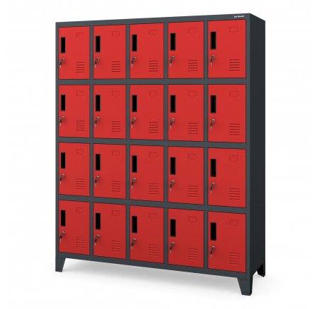 Kovová Plechová uzamykateľná šatníková skriňa BHP s priehradkami ROBERT 1360 x 1720 x 450 mm, antracitovo-červená Kovová Plechová uzamykateľná šatníková skriňa BHP s priehradkami ROBERT 1360 x 1720 x 450 mm, antracitovo-červená