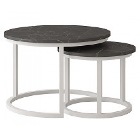 TRENTO - Konferenčný stolík set 2 kusov - laminovaný MRAMOR/nohá kovová BIELA (Toronto stolik kawowy=2balenia)(IZ) (K150)