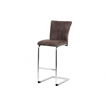 Barová stolička, hnedá ekokoža vo vintage koži, pochrómované hojdačky