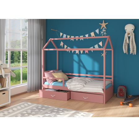 Chalupárska posteľ so zábradlím ROSE 180x80 Ružová