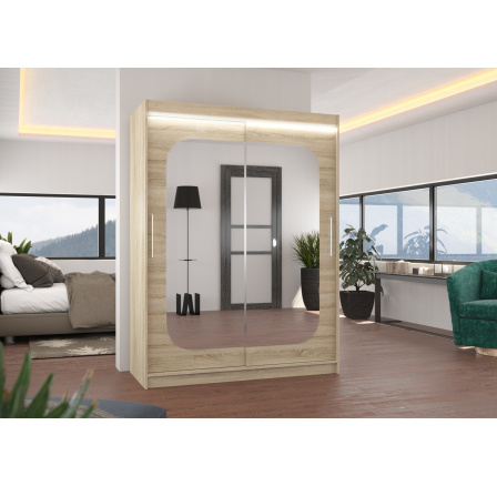 Posuvná skriňa so zrkadlom a LED osvetlením CLEVER 150 Sonoma+Sonoma