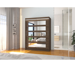 Posuvná skriňa so zrkadlom a LED osvetlením MURANI 150 Choco+Choco