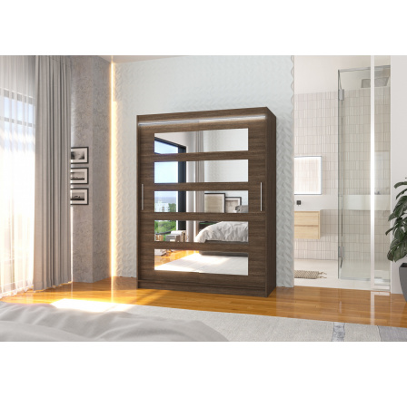 Posuvná skriňa so zrkadlom a LED osvetlením MURANI 150 Choco+Choco