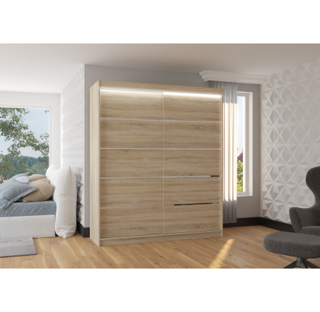 Šatní skriňa s posuvnými dverami a LED osvetlením SPECTRA 180 Sonoma+Sonoma