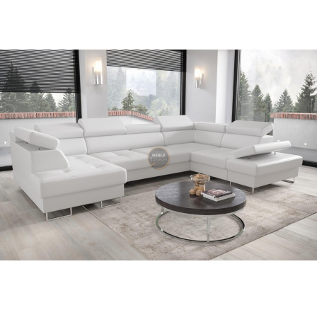 Rohová sedacia súprava GALAXY MAX II s funkciou spania 210x350x165 - biela eko koža, pravá