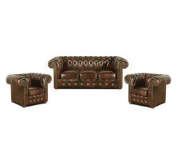 Sedacia súprava Chesterfield Classic 3+1+1 koža hnedá