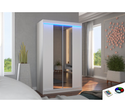 Posuvná skriňa so zrkadlom a LED osvetlením MARVIN 120 Biela+Biela