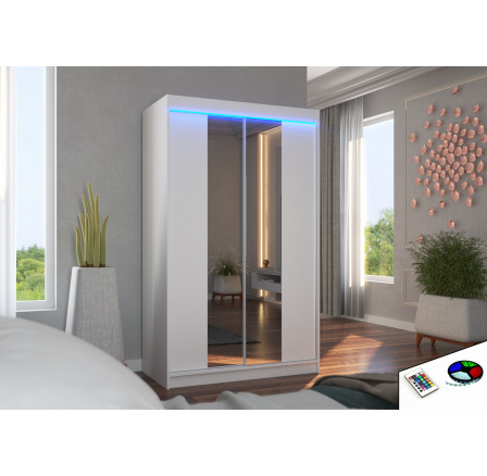 Posuvná skriňa so zrkadlom a LED osvetlením MARVIN 120 Biela+Biela