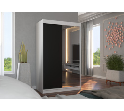 Šatní skriňa s posuvnými dverami a zrkadlom REWENA 120 Biela+Čierna