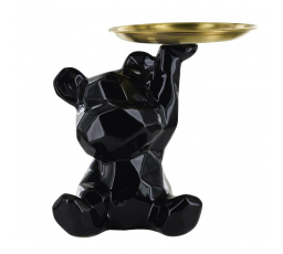 Figúrka Medvedík origami so zlatým podnosom čierna