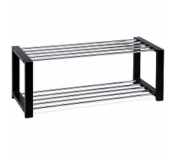 Stojan na topánky, 2 pochrómované kovové police, masívne kaučukové drevo, čierny matný lak