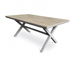 Stôl záhradný 180x100x75, doska polywood v dekore svetlého duba, hliníková konštrukcia, béžová farba
