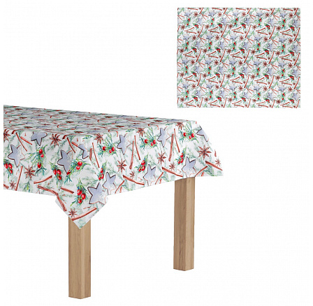 Ubrus s vánočním motivem, perníček a skořice na bílém podkladu, 130x160 cm,100 % Ubrus s vánočním motivem, perníček a skořice na bílém podkladu, 130x160 cm,100 %