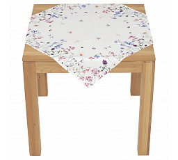 Ubrus - barevné luční kvítí, bílý základ, 100 % polyester, 80 x 80 cm