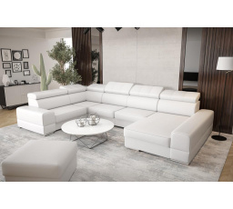 Rohová sedacia súprava ROYAL MAX II priemer 30x375x185 - biela eko koža, ľavá
