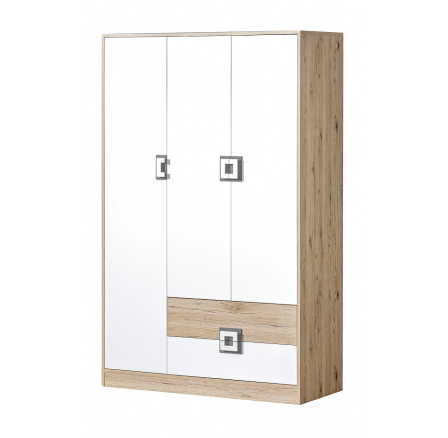 Šatní skriňa NICO 03, Svetlý Dub/Biela/Sivá