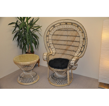 Ratanové kreslo King so stolíkom - čierne polstrovanie Ratanové kreslo King so stolíkom - čierne polstrovanie